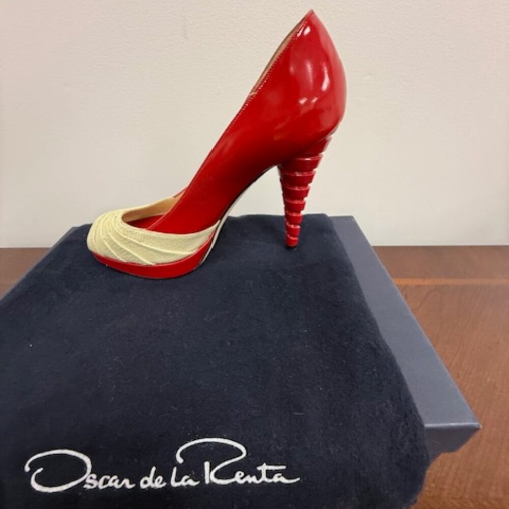 Oscar da la Ranta Red/Cream Spiral Heels
